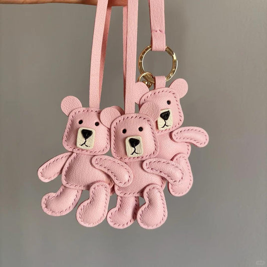 Handcrafted Leather Teddy Bear Bag Charm: Alran Goatskin Keychain