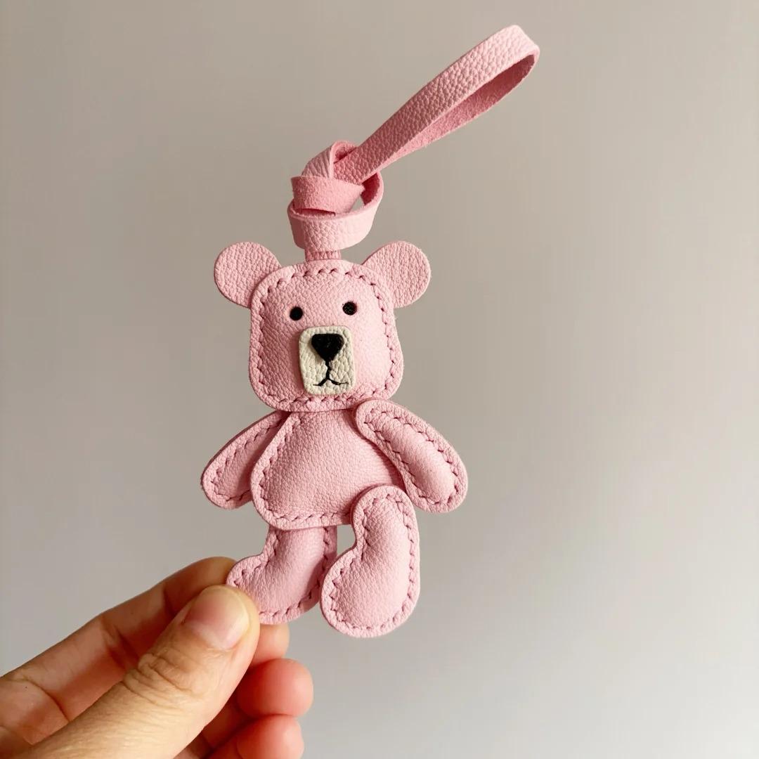 Handcrafted Leather Teddy Bear Bag Charm: Alran Goatskin Keychain