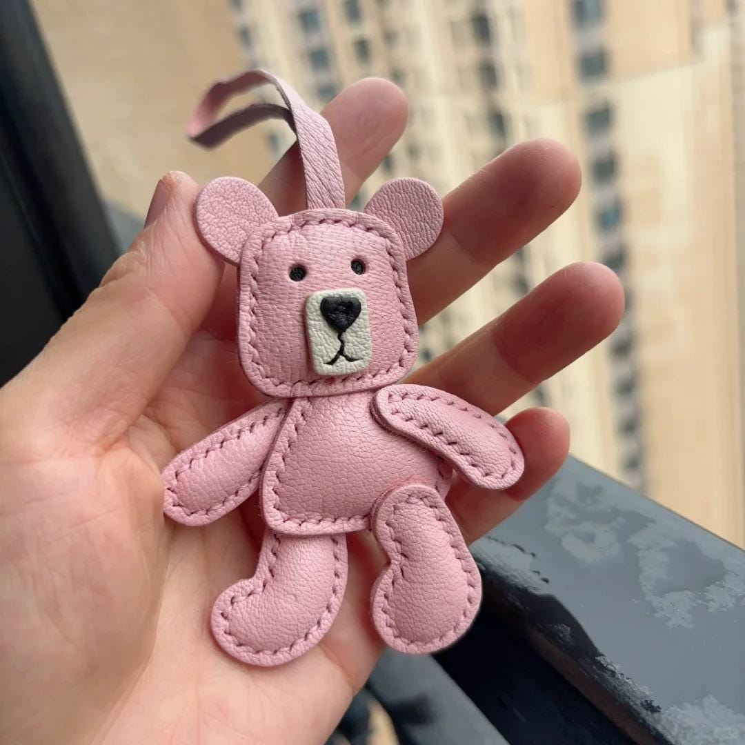 Handcrafted Leather Teddy Bear Bag Charm: Alran Goatskin Keychain