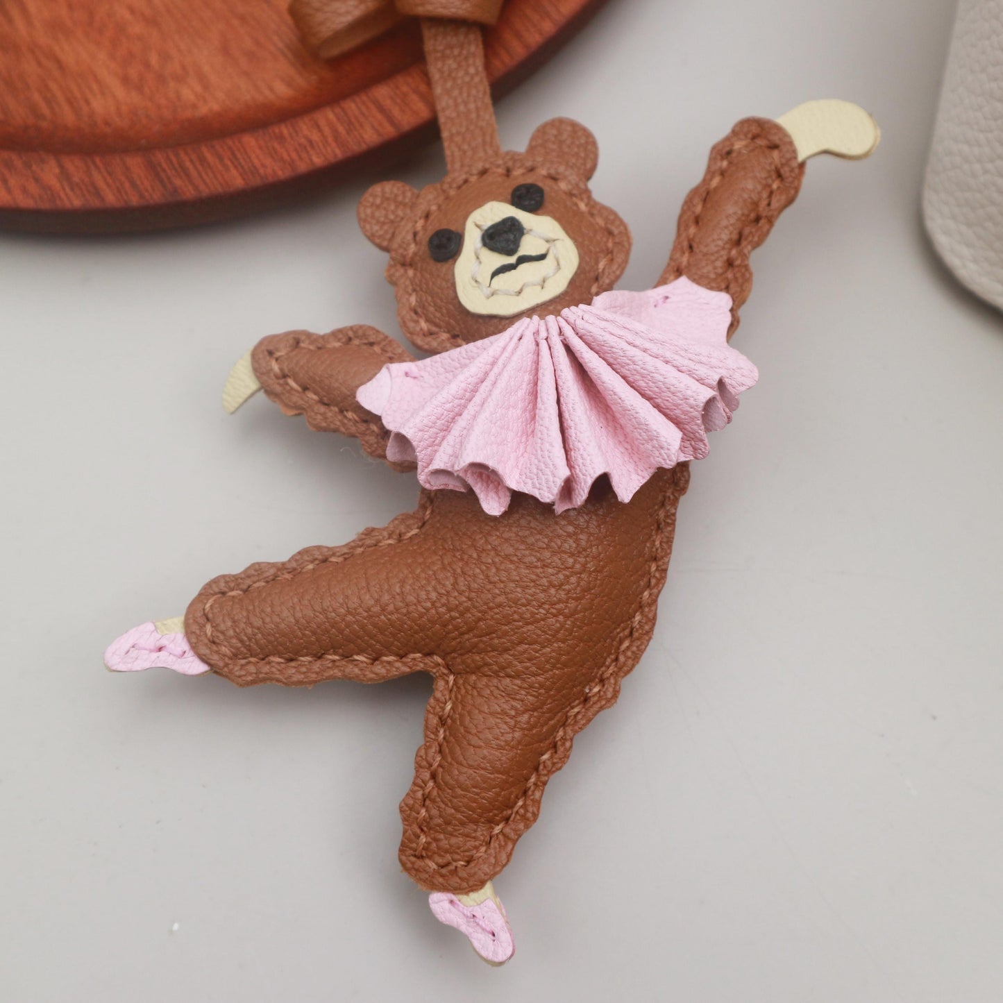 Ballet Bear bags and purses Charm,Leather Bag Charm,Leather Handbag and Purse Charm, Unique Ballet Bear Keychain,