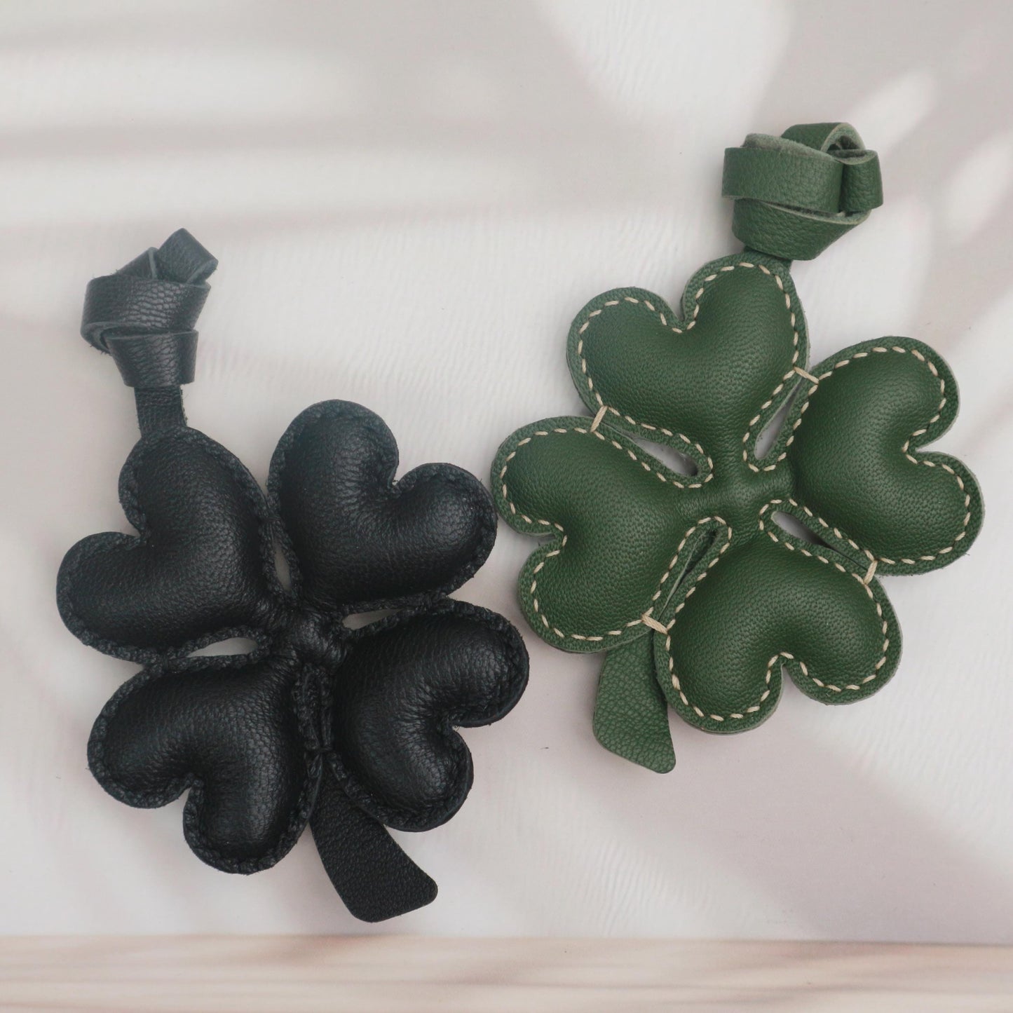 Leather Four Leaf Clover  Charm, Handmade Leather Clover Bag Charm, Leather Handbag & Purse Charm, Clover Keychain,Plant Lover Gift Ideas