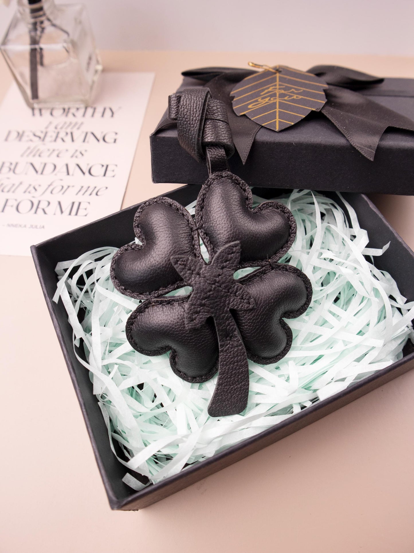 Leather Four Leaf Clover  Charm, Handmade Leather Clover Bag Charm, Leather Handbag & Purse Charm, Clover Keychain,Plant Lover Gift Ideas