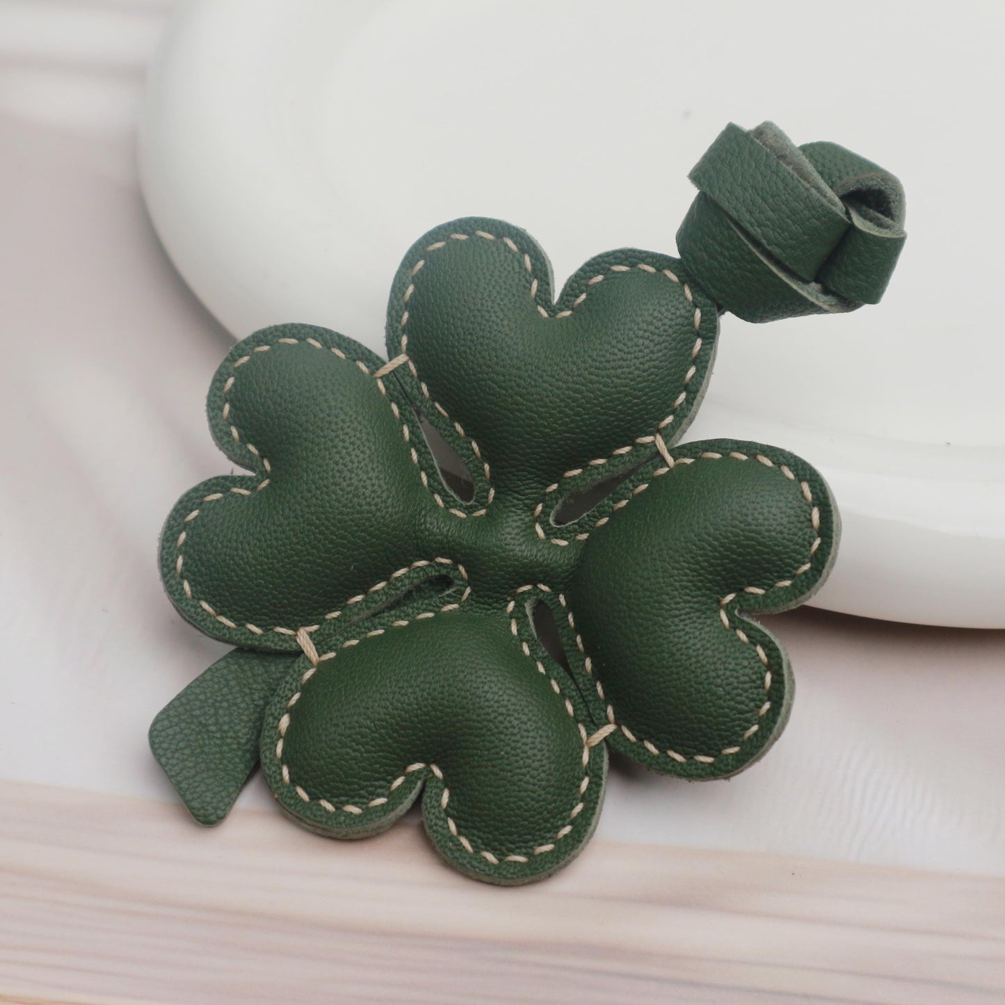 Leather Four Leaf Clover  Charm, Handmade Leather Clover Bag Charm, Leather Handbag & Purse Charm, Clover Keychain,Plant Lover Gift Ideas
