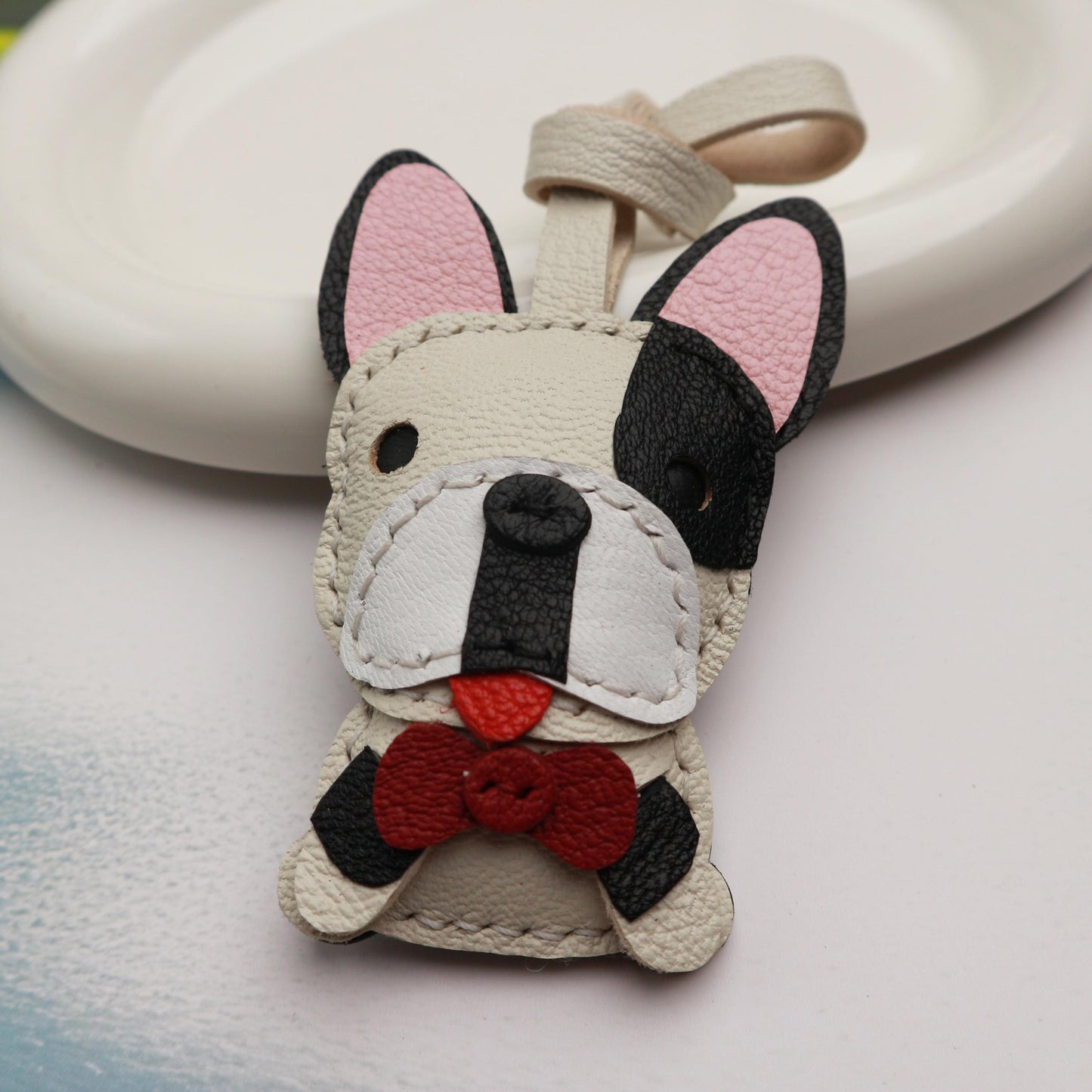 French Bulldog Bag Charm,Leather bag Charm,Cute French Bulldog Leather Handbag/ Purse Charm, French Bulldog Keychain,frenchie dog Bag Charm