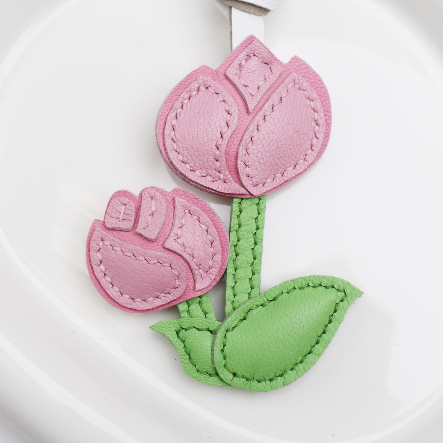 Leather Multi-Headed pink Rose Charm,Flower Keychain,Leather Flower Charm,Handmade Floral Charm, Cute Flower Leather Handbag/ Purse Charm