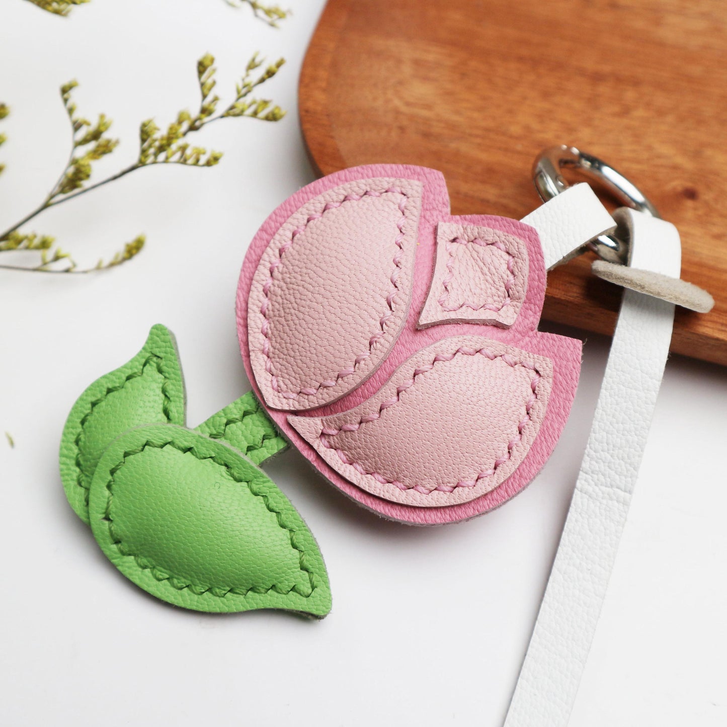 Leather Multi-Headed pink Rose Charm,Flower Keychain,Leather Flower Charm,Handmade Floral Charm, Cute Flower Leather Handbag/ Purse Charm