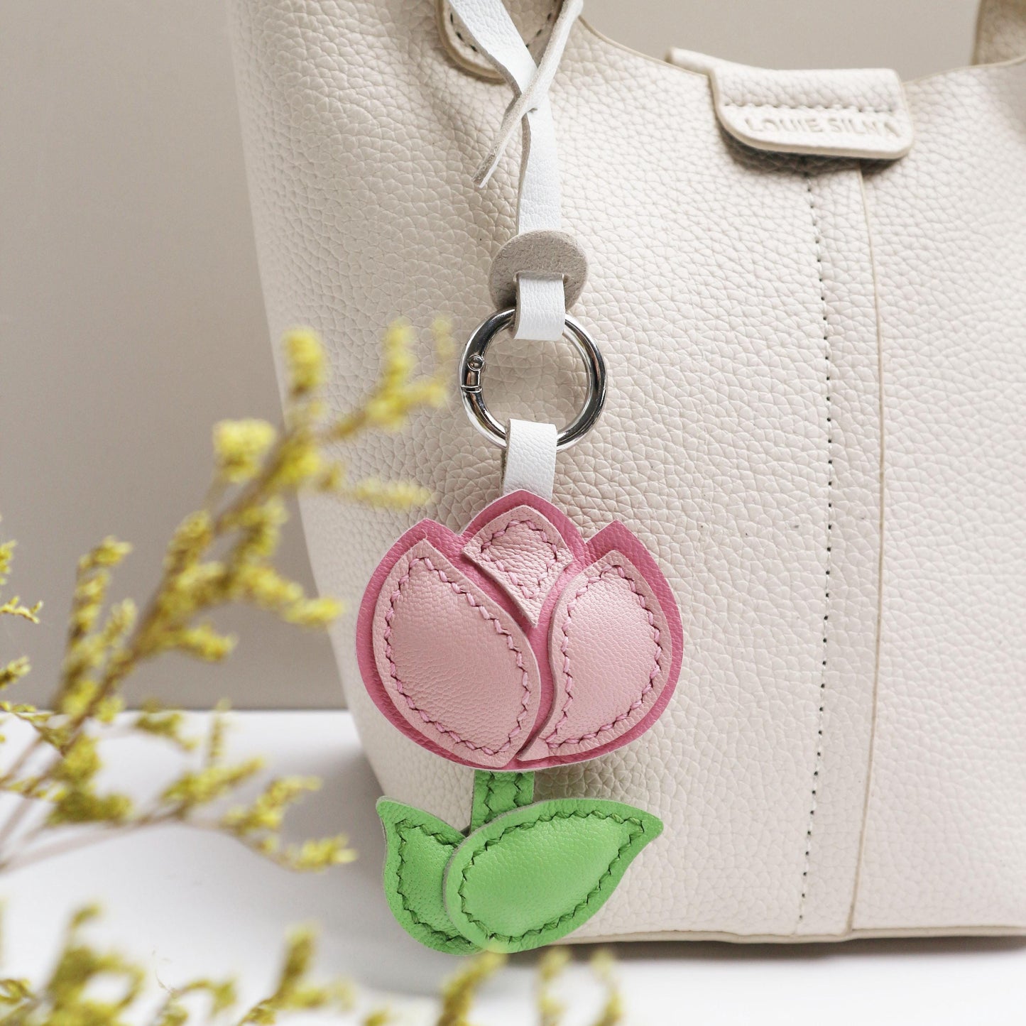 Leather Multi-Headed pink Rose Charm,Flower Keychain,Leather Flower Charm,Handmade Floral Charm, Cute Flower Leather Handbag/ Purse Charm