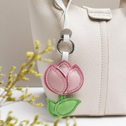 Leather Multi-Headed pink Rose Charm,Flower Keychain,Leather Flower Charm,Handmade Floral Charm, Cute Flower Leather Handbag/ Purse Charm