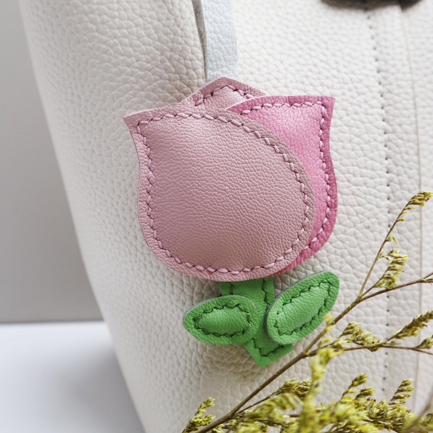 Leather Multi-Headed pink Rose Charm,Flower Keychain,Leather Flower Charm,Handmade Floral Charm, Cute Flower Leather Handbag/ Purse Charm