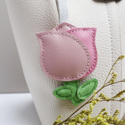 Leather Multi-Headed pink Rose Charm,Flower Keychain,Leather Flower Charm,Handmade Floral Charm, Cute Flower Leather Handbag/ Purse Charm