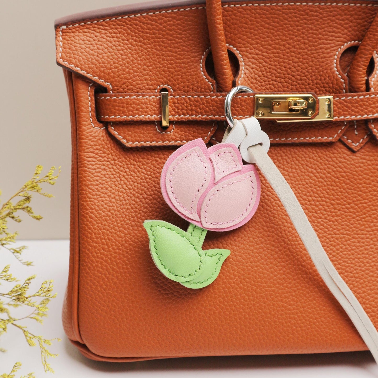 Leather Multi-Headed pink Rose Charm,Flower Keychain,Leather Flower Charm,Handmade Floral Charm, Cute Flower Leather Handbag/ Purse Charm