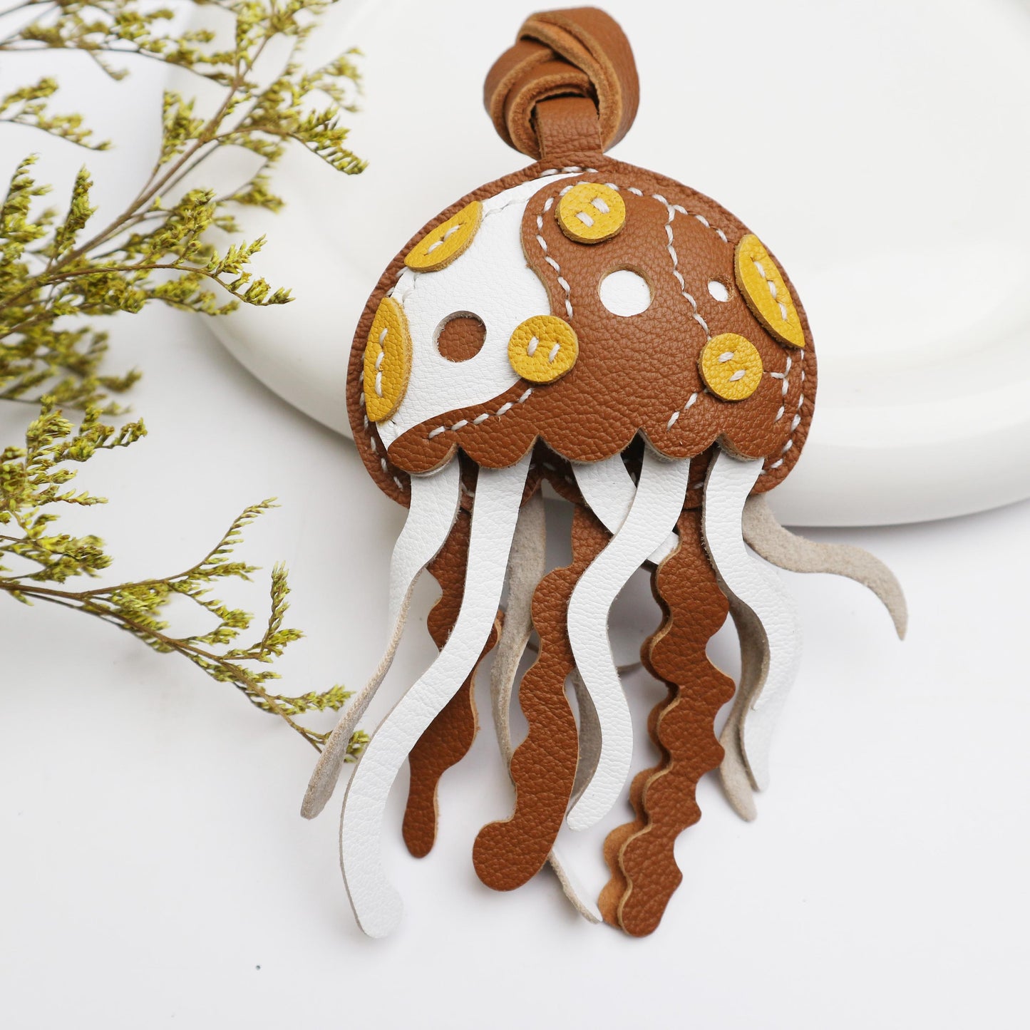Leather JELLYFISH Bag Charm, Sea Collection Keychain,Purse Charm keychain, Car Hanging Accessories, Aquatic Gift for Aquarium lover Charm