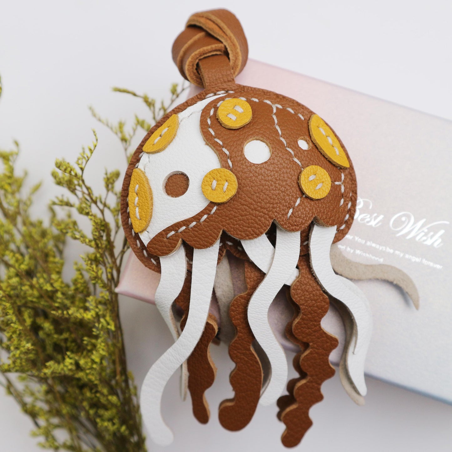 Leather JELLYFISH Bag Charm, Sea Collection Keychain,Purse Charm keychain, Car Hanging Accessories, Aquatic Gift for Aquarium lover Charm