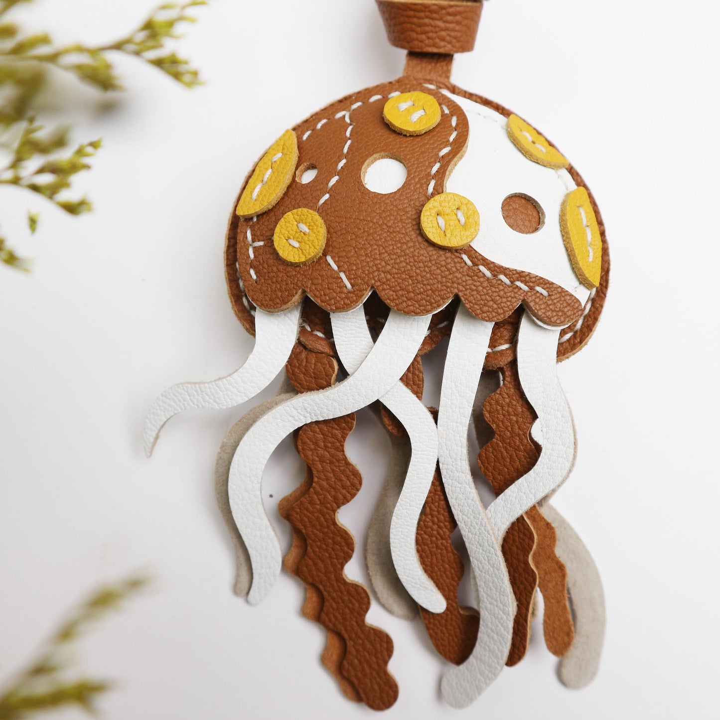 Leather JELLYFISH Bag Charm, Sea Collection Keychain,Purse Charm keychain, Car Hanging Accessories, Aquatic Gift for Aquarium lover Charm