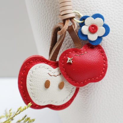 Handmade Leather Apple bag charm, Leather bag charm,Cute Apple Keychain,Apple Fruit bag charm, unique bag charm, keychain gift