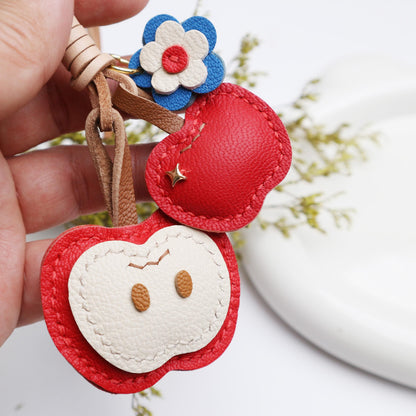 Handmade Leather Apple bag charm, Leather bag charm,Cute Apple Keychain,Apple Fruit bag charm, unique bag charm, keychain gift