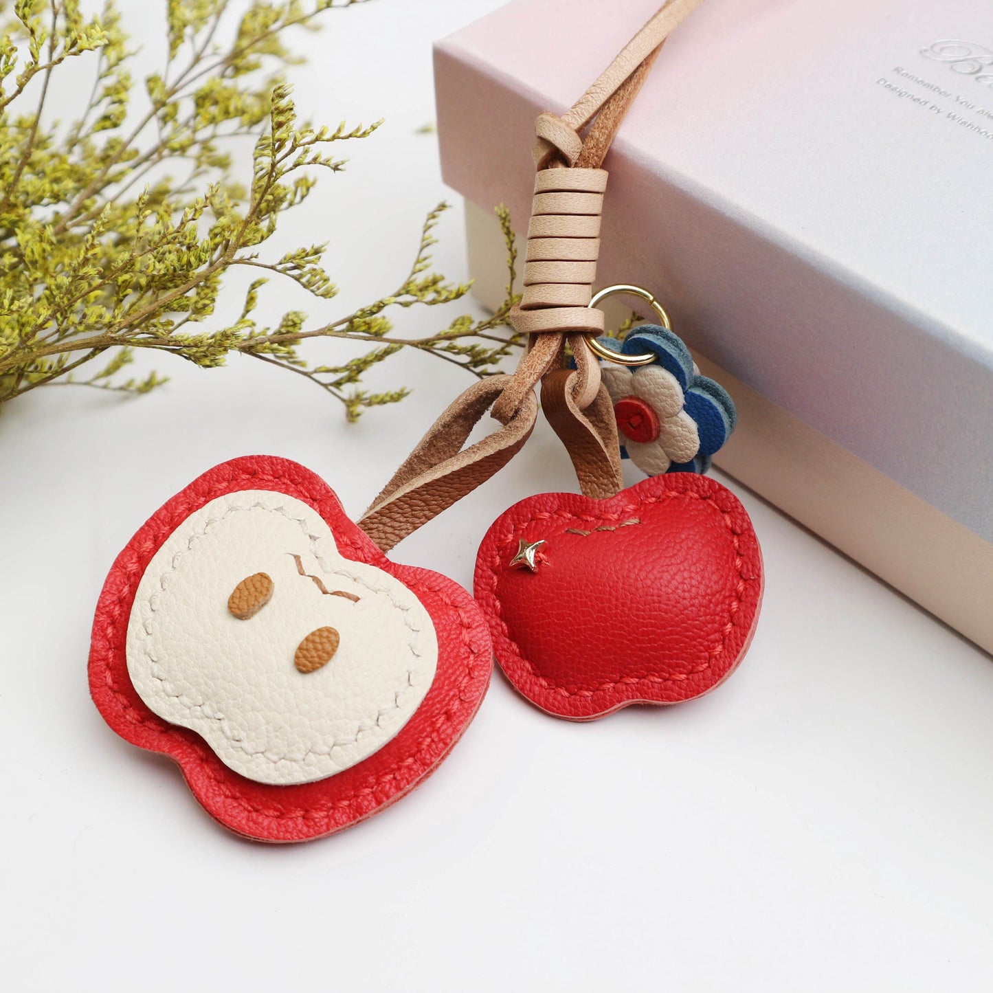 Handmade Leather Apple bag charm, Leather bag charm,Cute Apple Keychain,Apple Fruit bag charm, unique bag charm, keychain gift