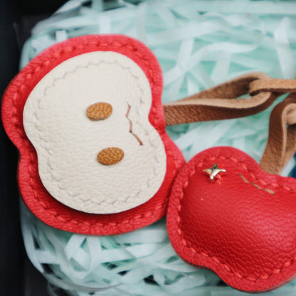 Handmade Leather Apple bag charm, Leather bag charm,Cute Apple Keychain,Apple Fruit bag charm, unique bag charm, keychain gift