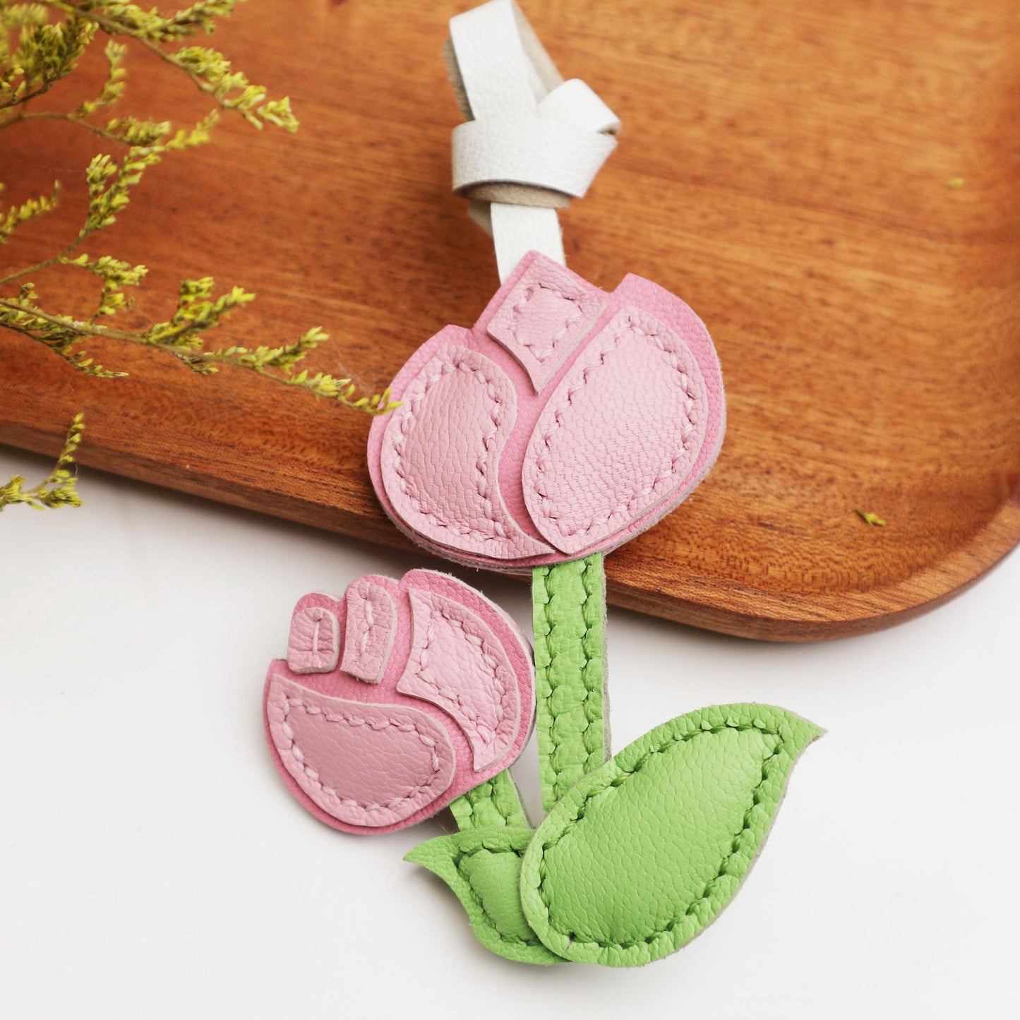 Leather Multi-Headed pink Rose Charm,Flower Keychain,Leather Flower Charm,Handmade Floral Charm, Cute Flower Leather Handbag/ Purse Charm