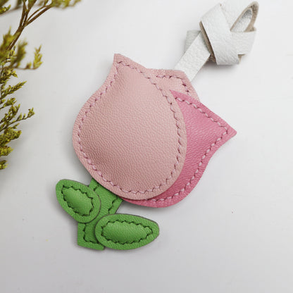 Leather Multi-Headed pink Rose Charm,Flower Keychain,Leather Flower Charm,Handmade Floral Charm, Cute Flower Leather Handbag/ Purse Charm