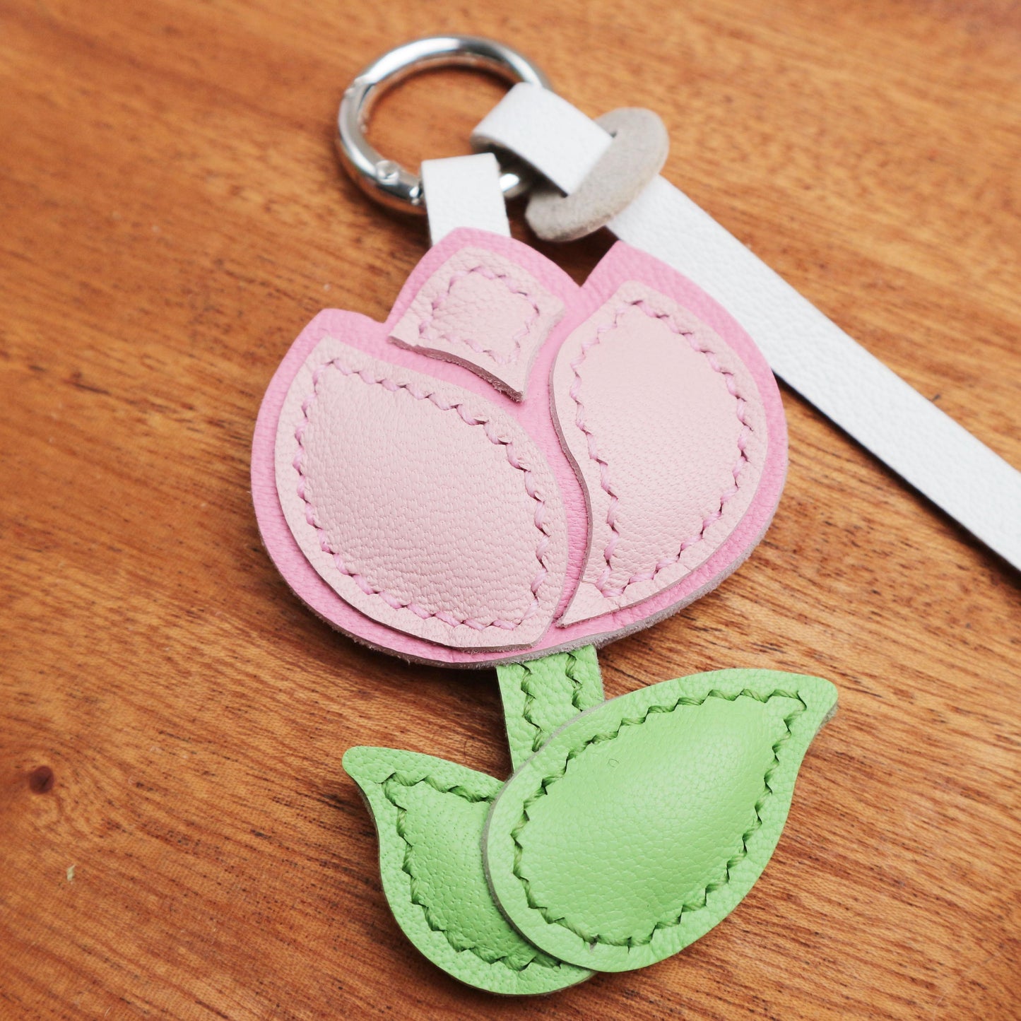 Leather Multi-Headed pink Rose Charm,Flower Keychain,Leather Flower Charm,Handmade Floral Charm, Cute Flower Leather Handbag/ Purse Charm