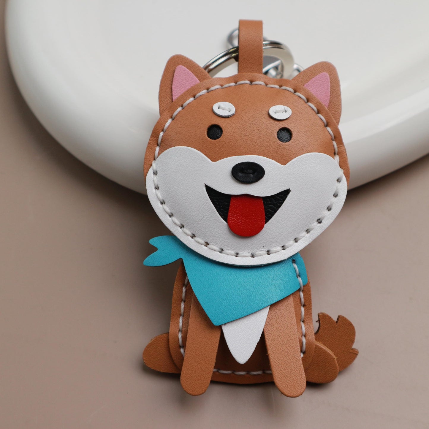 Shiba Inu Leather Bag Charm,Dog Keyring,Handmade Cute Leather Keyring, Dog Charm, Pet Lover Gift, Unique Handmade Charm,animal keychain