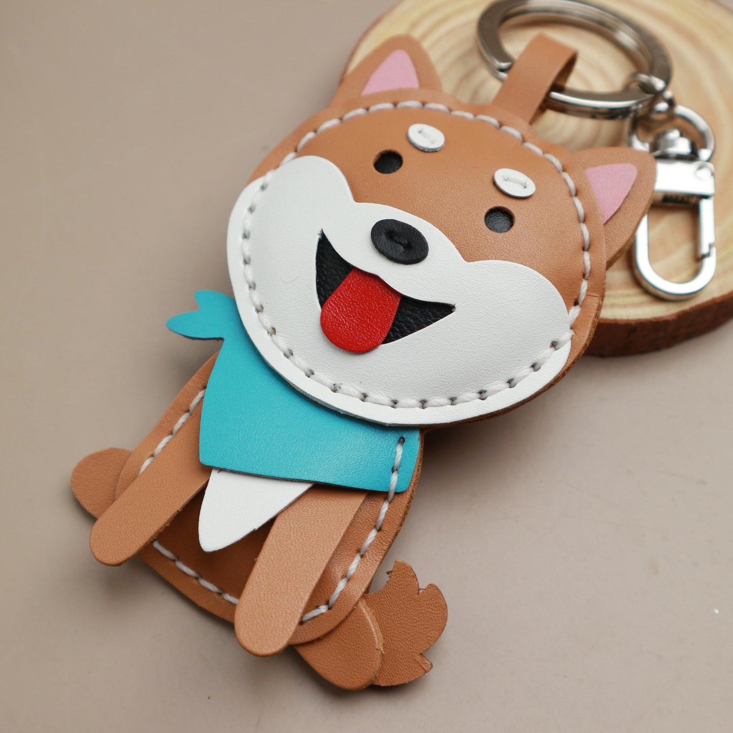 Shiba Inu Leather Bag Charm,Dog Keyring,Handmade Cute Leather Keyring, Dog Charm, Pet Lover Gift, Unique Handmade Charm,animal keychain