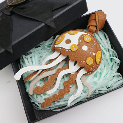 Leather JELLYFISH Bag Charm, Sea Collection Keychain,Purse Charm keychain, Car Hanging Accessories, Aquatic Gift for Aquarium lover Charm