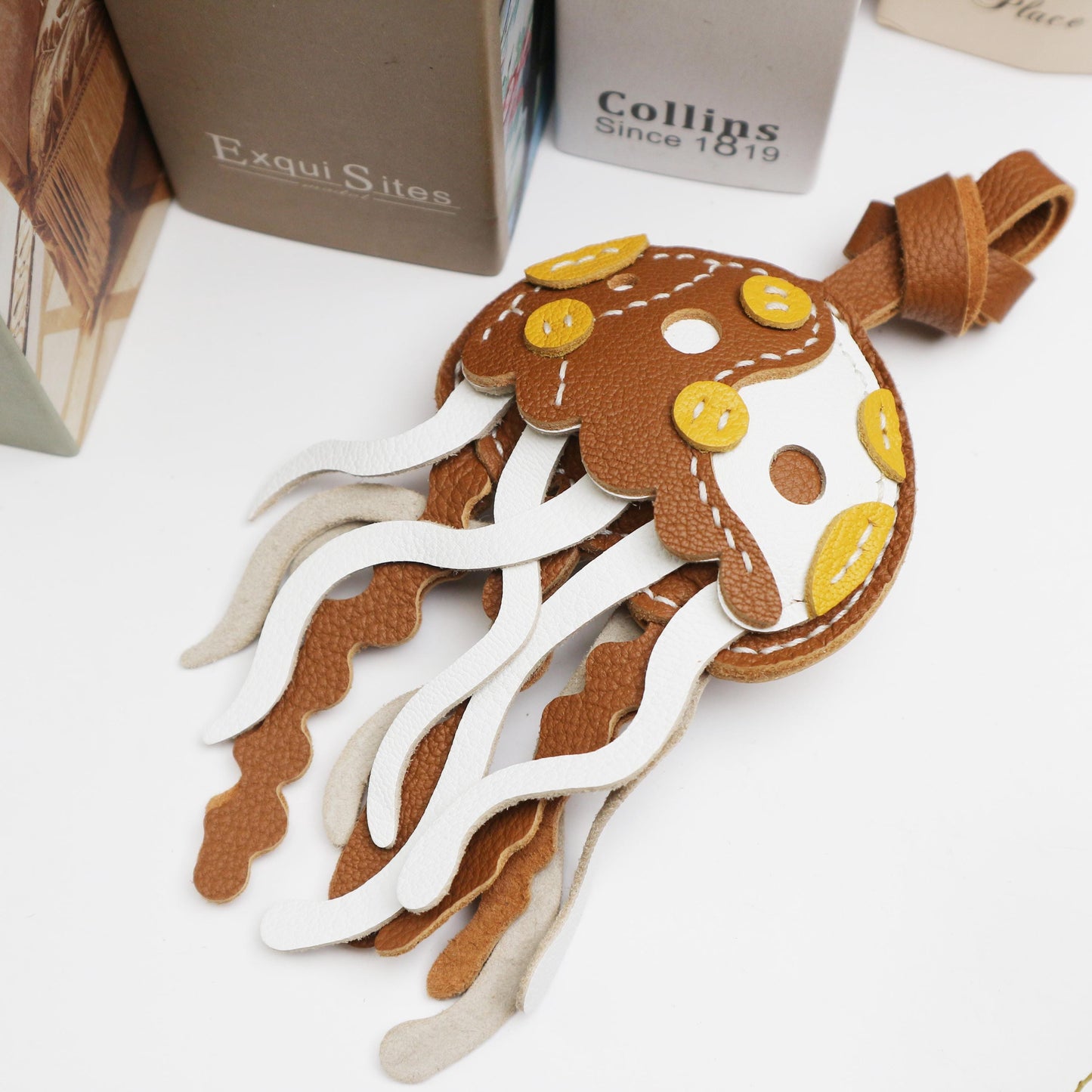 Leather JELLYFISH Bag Charm, Sea Collection Keychain,Purse Charm keychain, Car Hanging Accessories, Aquatic Gift for Aquarium lover Charm