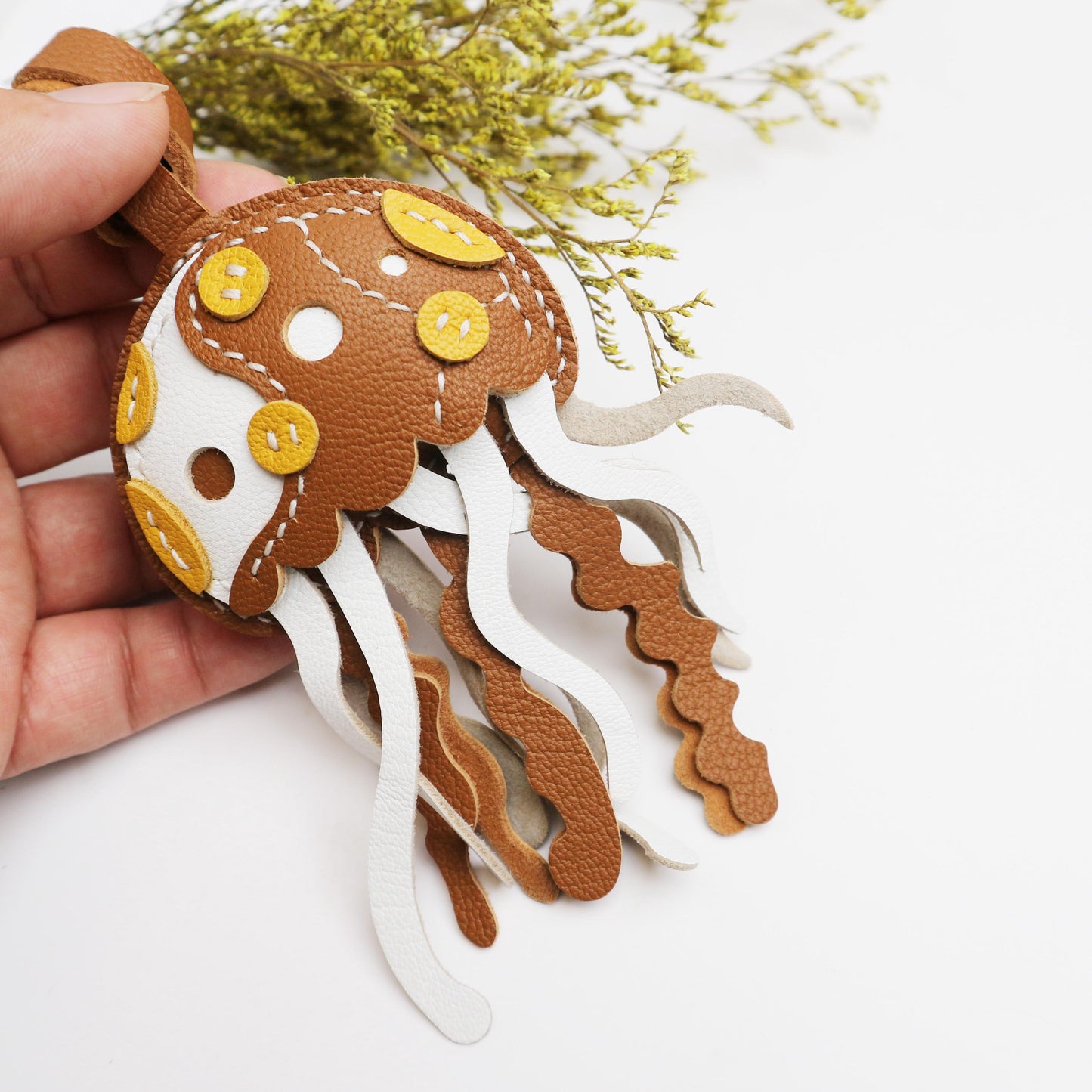 Leather JELLYFISH Bag Charm, Sea Collection Keychain,Purse Charm keychain, Car Hanging Accessories, Aquatic Gift for Aquarium lover Charm
