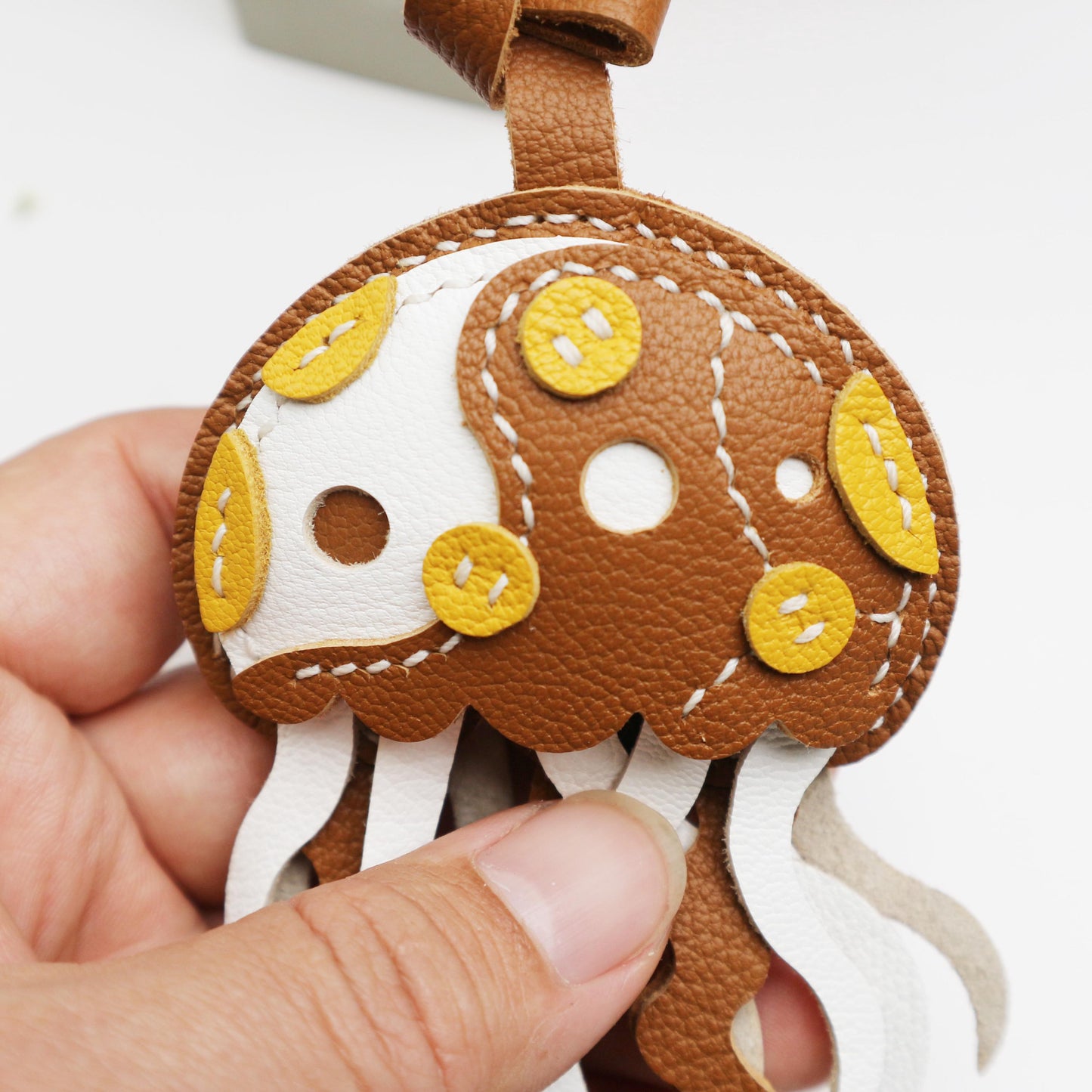 Leather JELLYFISH Bag Charm, Sea Collection Keychain,Purse Charm keychain, Car Hanging Accessories, Aquatic Gift for Aquarium lover Charm
