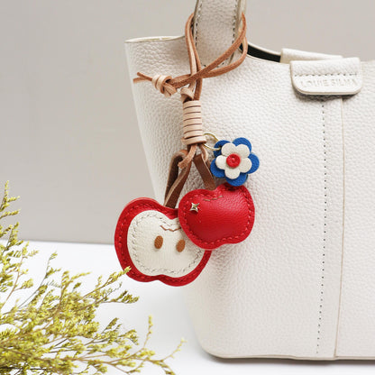 Handmade Leather Apple bag charm, Leather bag charm,Cute Apple Keychain,Apple Fruit bag charm, unique bag charm, keychain gift