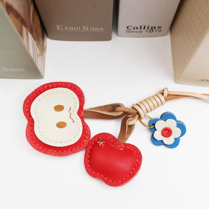 Handmade Leather Apple bag charm, Leather bag charm,Cute Apple Keychain,Apple Fruit bag charm, unique bag charm, keychain gift