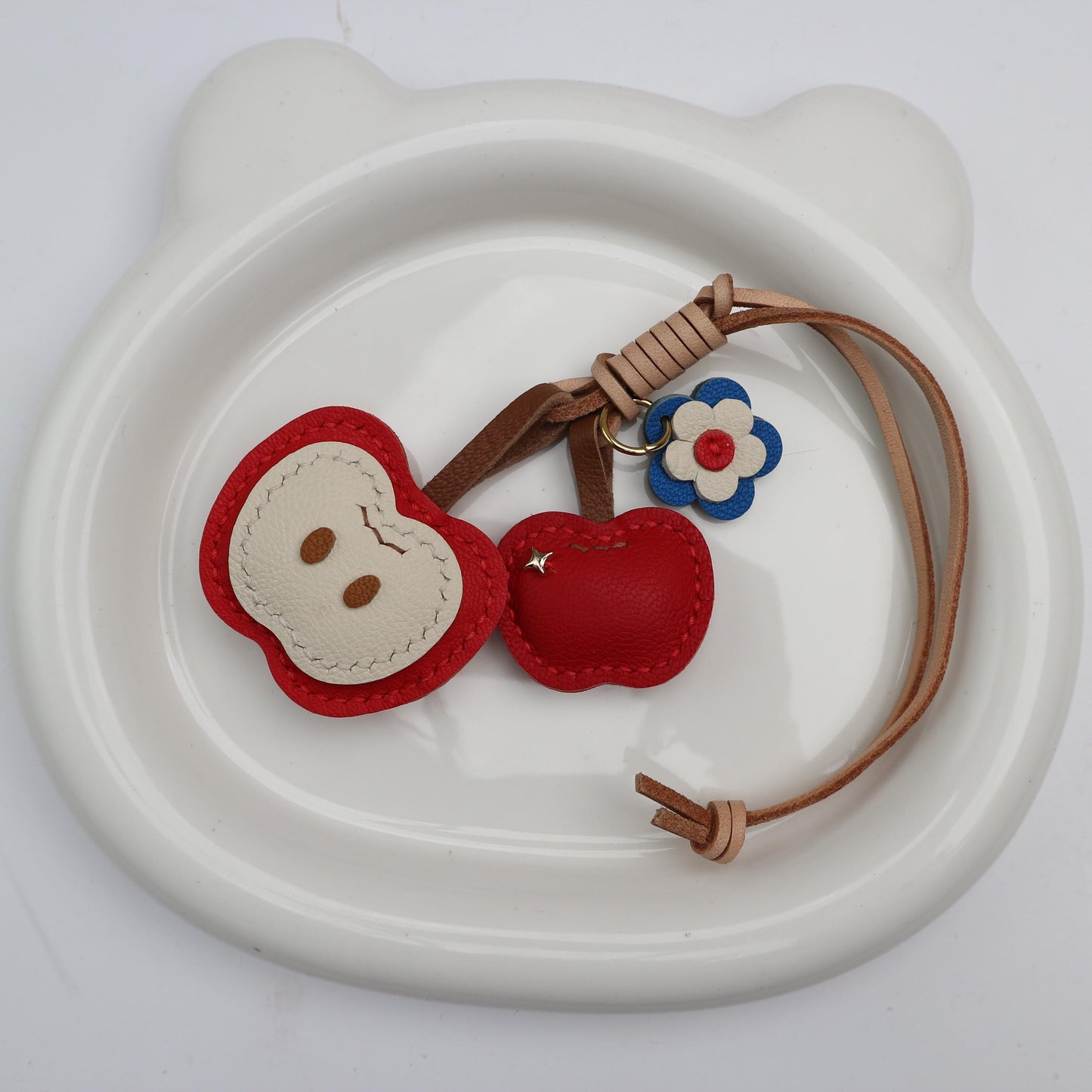 Handmade Leather Apple bag charm, Leather bag charm,Cute Apple Keychain,Apple Fruit bag charm, unique bag charm, keychain gift