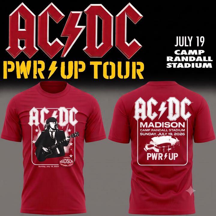 02.00. Tshirt AC/DC PWR Up Tour Madison Wisconsin - Exclusive Event Tee At Camp Randall Stadium T-Shirt