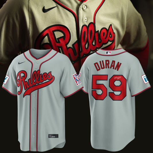 Jhoan Duran Philadelphia Phillies Nike 2026 Field of Dreams Stadium Jersey - Gray - Signature