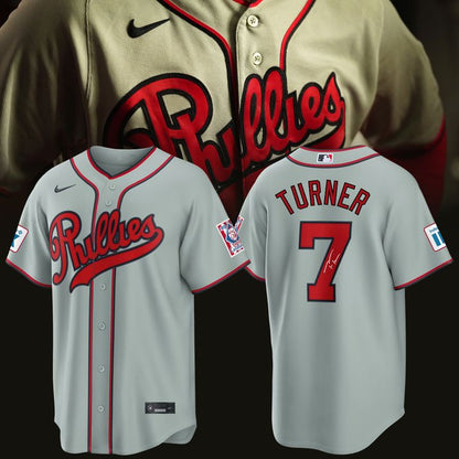 Trea Turner Philadelphia Phillies Nike 2026 Field of Dreams Stadium Jersey - Gray - Signature