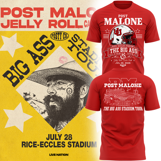 Limited Edition Post Malone x Utah Utes Rice-Eccles Stadium Tour 2026 T-Shirt