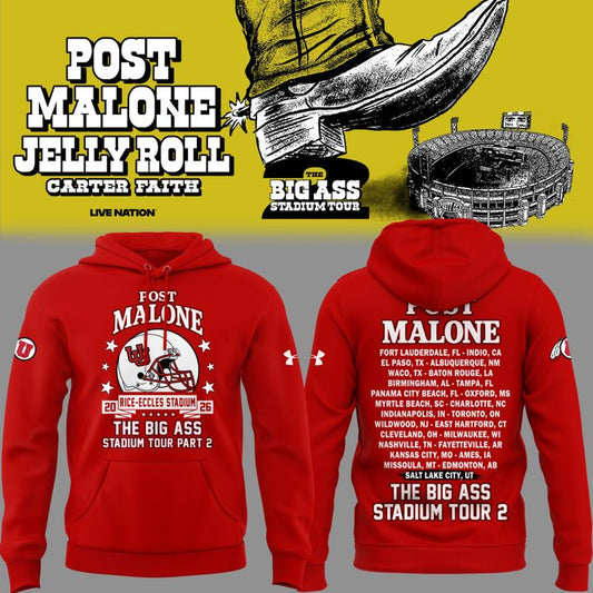 16. Limited Edition Post Malone x Utah Football - THE BIG ASS Stadium Tour Part 2 Hoodie