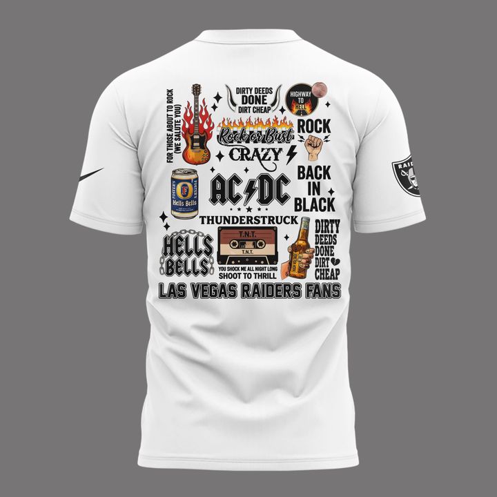 02.10. Exclusive White AC/DC x Las Vegas Raiders - Power Up Tour 2026 T-Shirt