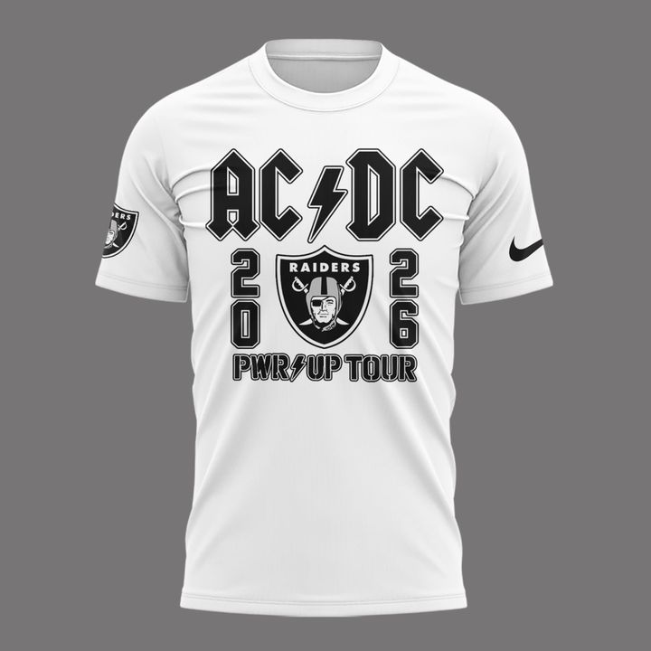 02.10. Exclusive White AC/DC x Las Vegas Raiders - Power Up Tour 2026 T-Shirt