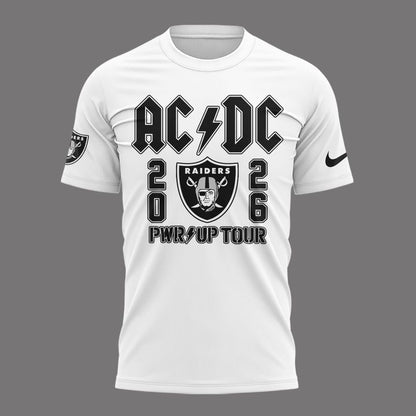 02.10. Exclusive White AC/DC x Las Vegas Raiders - Power Up Tour 2026 T-Shirt