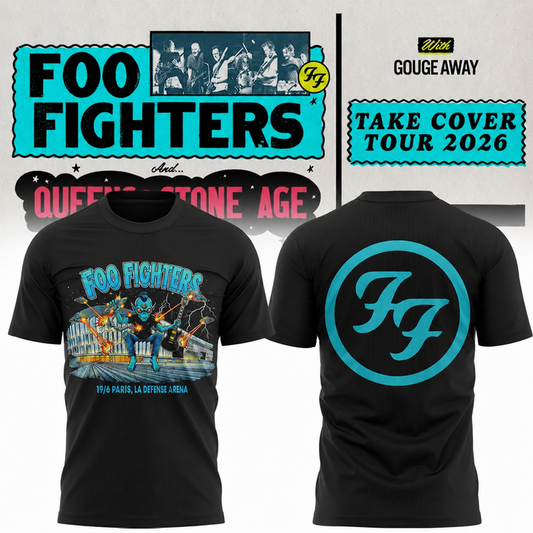 10. 17. Black Shirt Foo Fighters Take Cover Tour 2026 T-Shirt