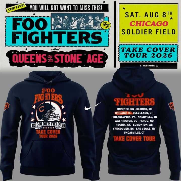 02.20. Exclusive Foo Fighters x Chicago Bears - Take Cover Tour 2026 Hoodie