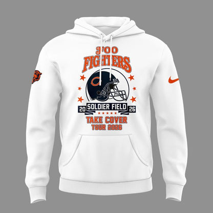 02.50. White Hoodie Foo Fighters x Chicago Bears - Take Cover Tour 2026 Hoodie