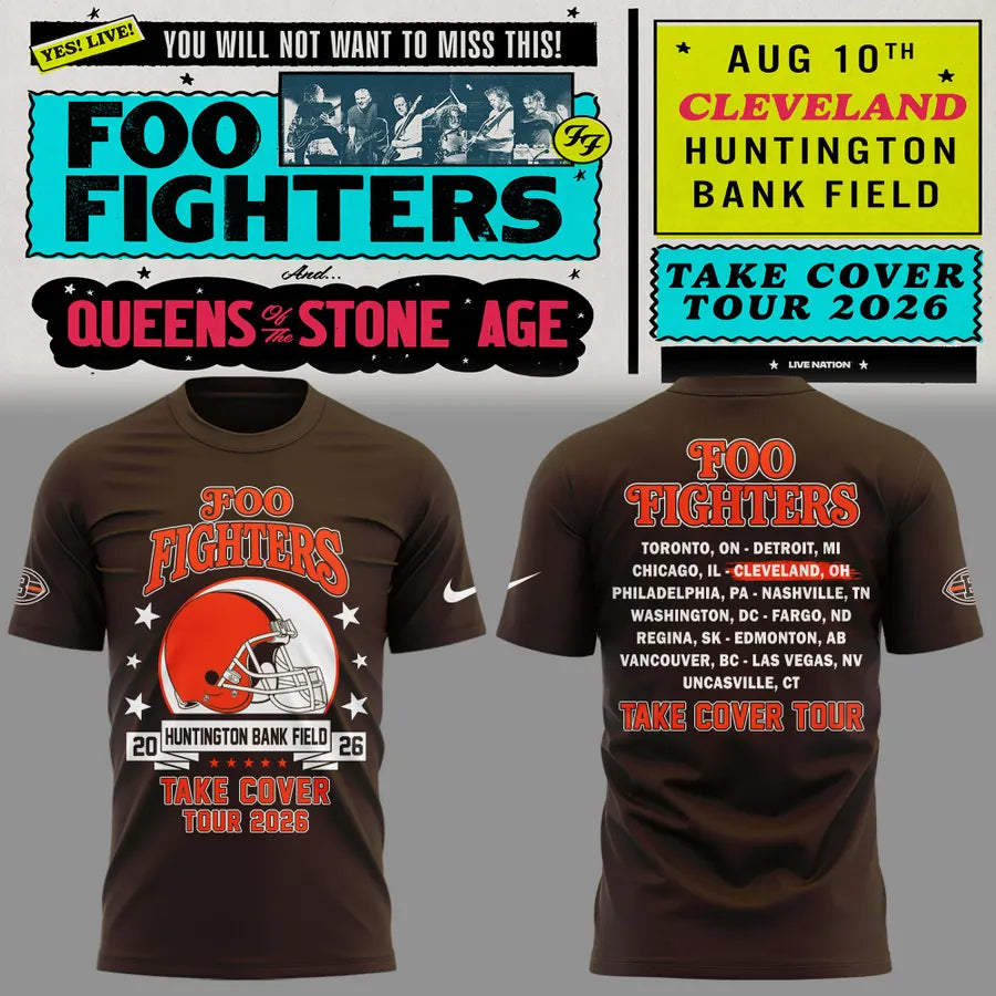 Foo Fighters TAKE COVER TOUR 2026 x Cleveland Browns Tshirt