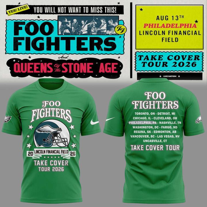 01.03. New Shirt Foo Fighters x Philadelphia Eagles - Take Cover Tour 2026 T-Shirt