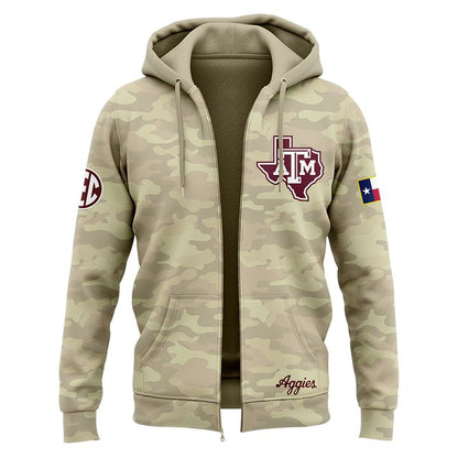 Texas A&amp;M Aggies Honor &amp; Support Camo Zip Hoodie