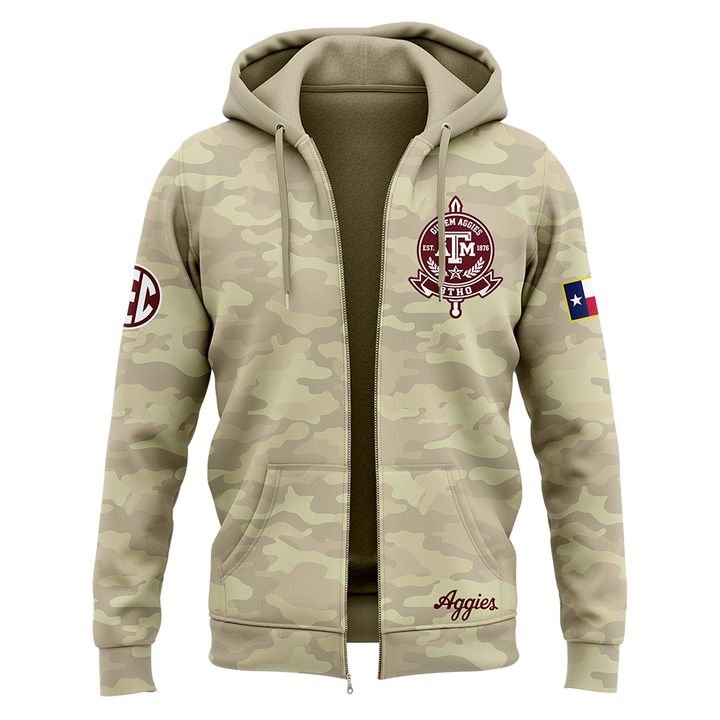1. Texas A&amp;M Aggies Honor &amp; Support Camo Zip Hoodie