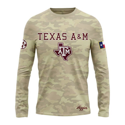 4. Texas A&amp;M Aggies Honor &amp; Support Camo Long Tee